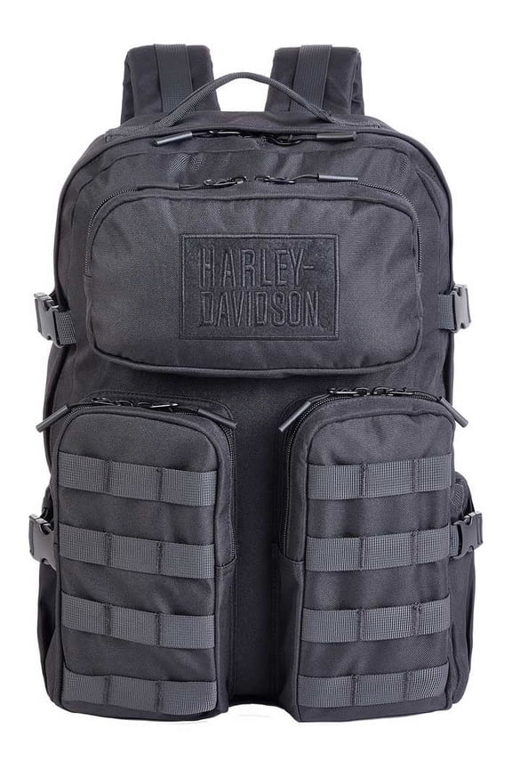 Rebel Embroidered Rugged High-Density Polyester Backpack - Black, Harley Davidson