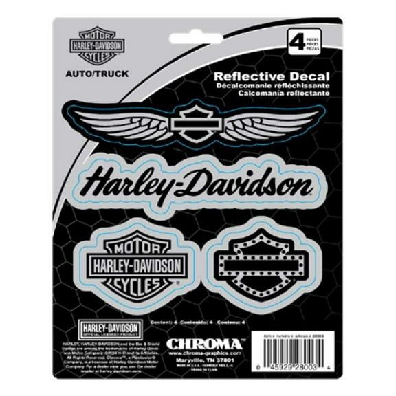 Harley-Davidson 4-Piece H-D Logos Reflective Vinyl Decals - Silver - 6 x 8 in., Harley Davidson