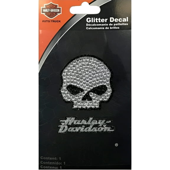 Harley-Davidson Rhinestone Willie G Skull & H-D Script Glitter Decals - 3 x 5in., Harley Davidson
