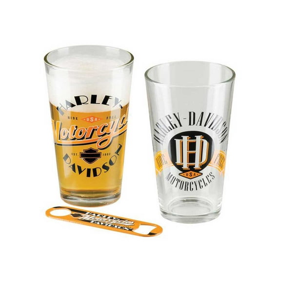 Harley-Davidson Ride Free Pint Glass Set w/ Opener - Set of 2 - 16 oz. HDL-18798, Harley Davidson