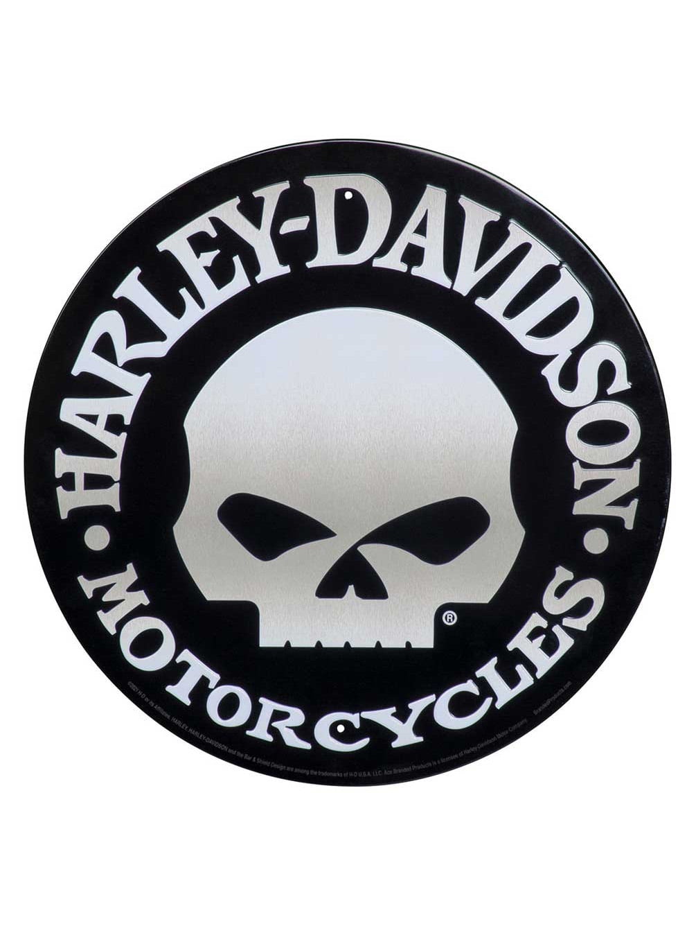 Harley-Davidson Round Tin Sign, Brushed Silver Willie G Skull Logo - 12 inches, Harley Davidson