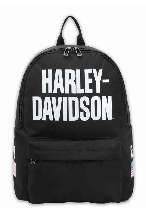 Rugged American Flag Graphic Durable Backpack, Black, Harley Davidson