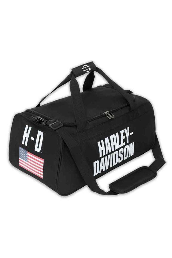 Rugged American Flag Graphic Durable Duffel Bag, Black, Harley Davidson