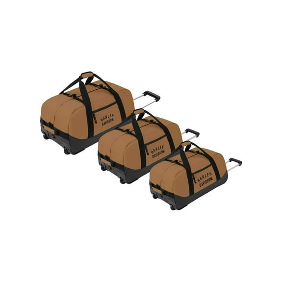 Harley-Davidson Rugged Twill Embroidered Rolling Duffel Bag Set, 3-Piece - Brown, Harley Davidson