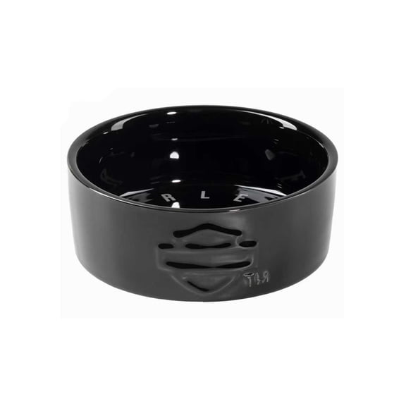 Harley-Davidson Sculpted Open Bar & Shield Logo Ceramic Pet Bowl, Black, Harley Davidson