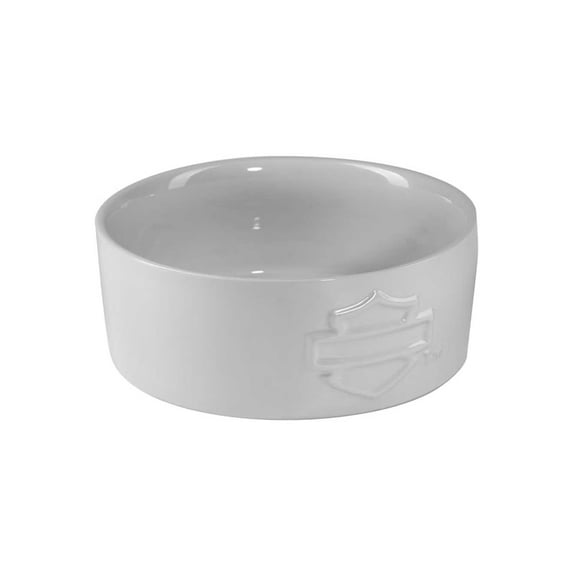 Harley-Davidson Sculpted Open Bar & Shield Logo Ceramic Pet Bowl, White, Harley Davidson