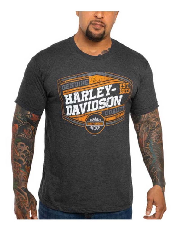 Harley-Davidson Men's Grim Badge Short Sleeve Poly-Blend Tee, Graphite (M)