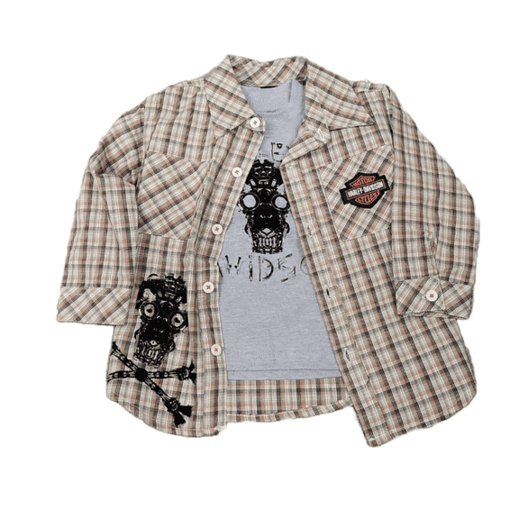 Harley-Davidson Streetwear Plaid Flannel & T-Shirt Set, Big Boys 12-14