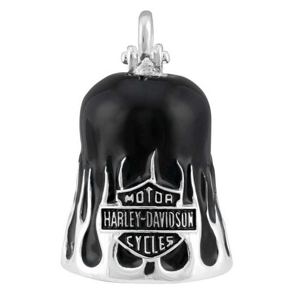 Harley-Davidson Textured Flames Bar & Shield Ride Bell - Silver & Black Finish, Harley Davidson