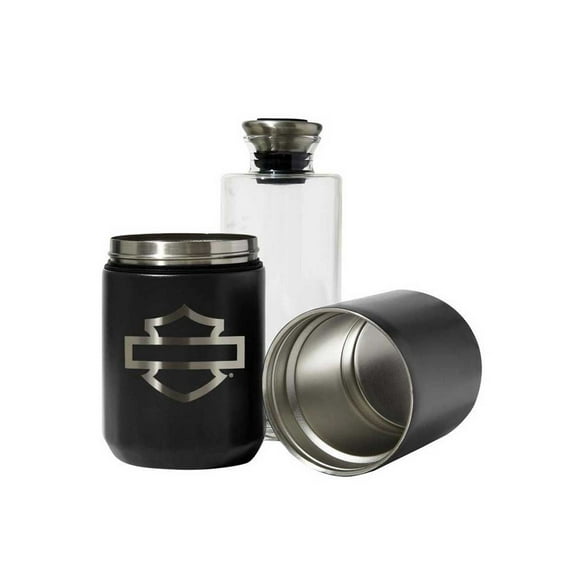 Harley-Davidson Travel Decanter, Glass w/ Insulated Stainless Steel Case Cups, Harley Davidson