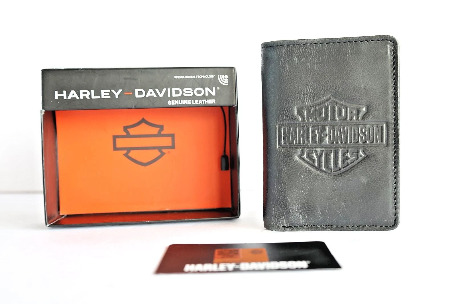 Harley Davidson Tri Fold Genuine Leather Wallet With Clear ID