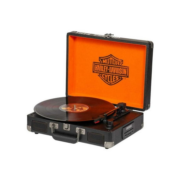 Harley-Davidson Vintage Portable Record Player, Bar & Shield Logo Trunk Inspired, Harley Davidson