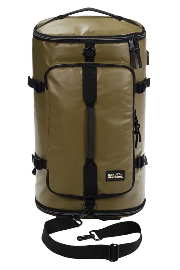 Water-Resistant Travel Hybrid Duffel Bag/Backpack - Khaki, Harley Davidson