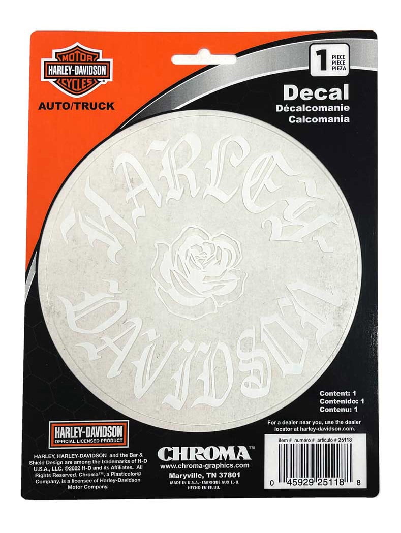 Harley-Davidson Rose H-D Script Round Decal - Clear & White - 6 x 8 in., Harley Davidson