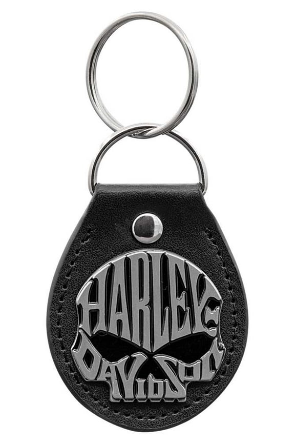 Willie G Skull Text Logo Vinyl Fob Key Chain - Black & Silver, Harley Davidson
