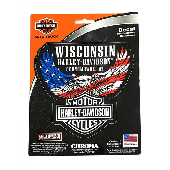 Harley-Davidson Wisconsin Harley Custom Dealer Decal, RWB Up-Winged Eagle, Harley Davidson