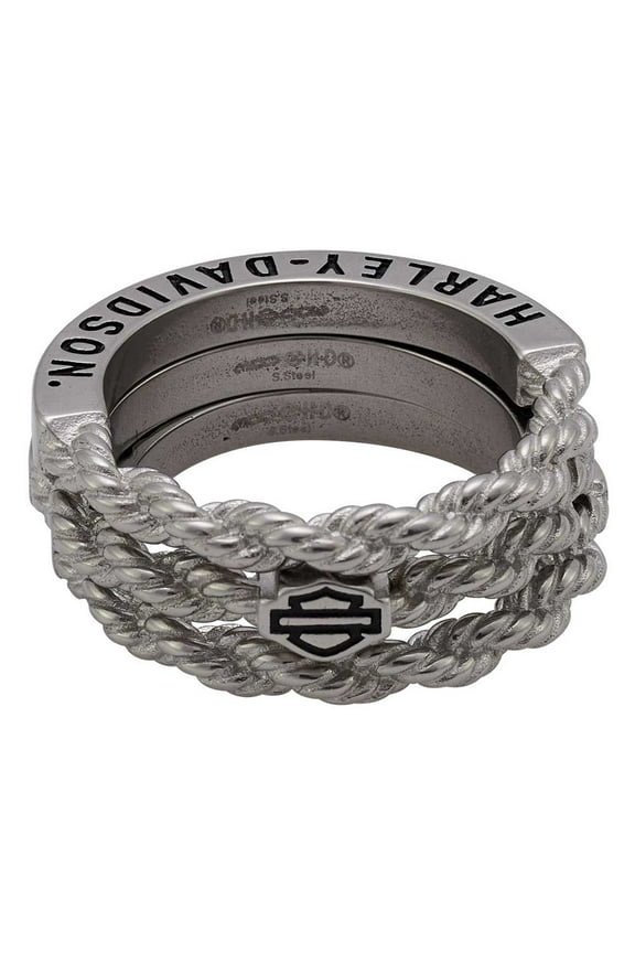 Women's B&S Logo Rope Stacking Ring Set - Stainless Steel (5), Harley Davidson