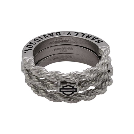 Harley-Davidson Women's B&S Logo Rope Stacking Ring Set - Stainless Steel (6), Harley Davidson