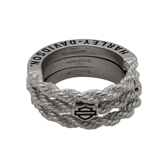 Harley-Davidson Women's B&S Logo Rope Stacking Ring Set - Stainless Steel (6), Harley Davidson