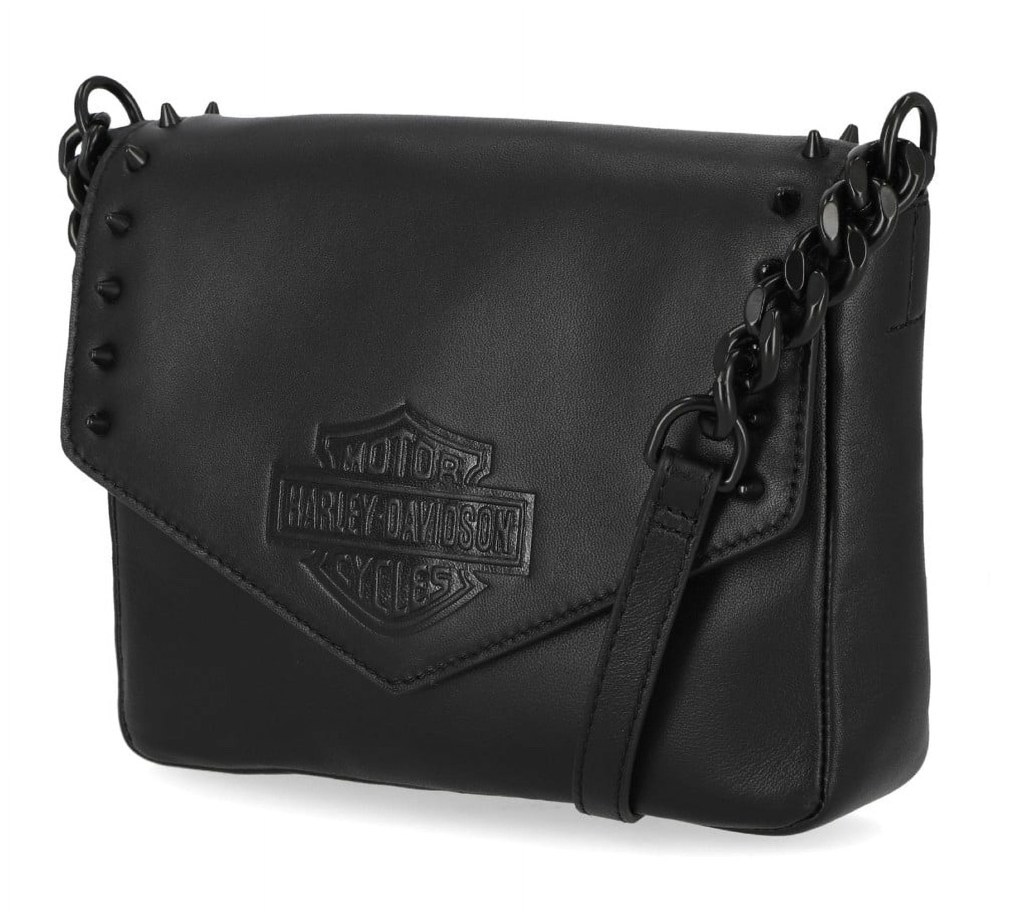 Harley Davidson Women s Bar Shield Cone Stud Flap Crossbody Purse Black Harley Davidson Walmart