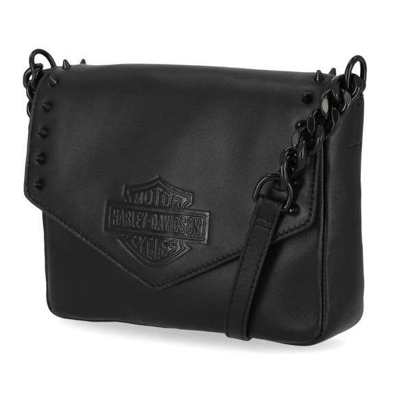 Harley-Davidson Women's Bar & Shield Cone Stud Flap Crossbody Purse - Black, Harley Davidson