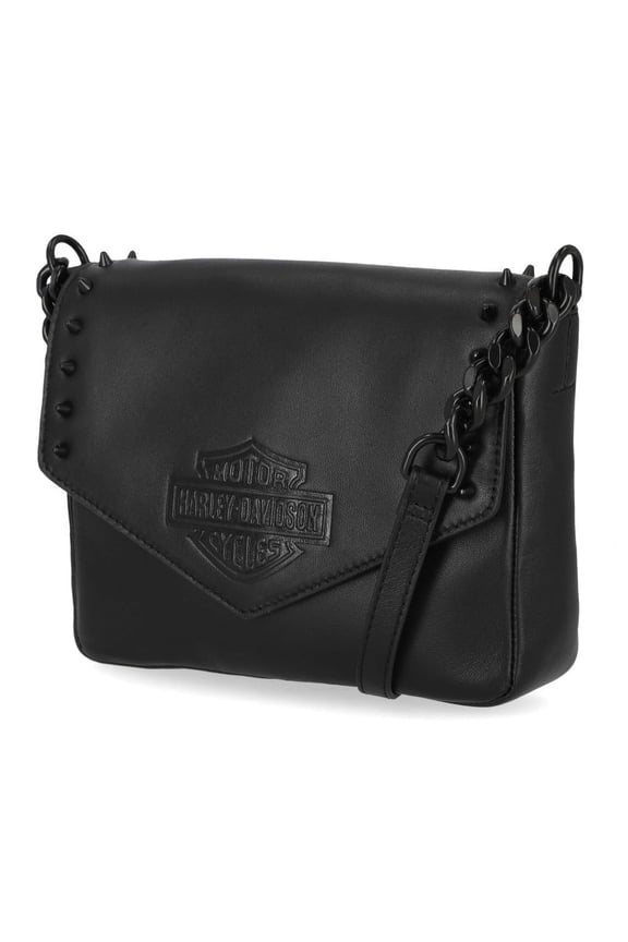 Women's Bar & Shield Cone Stud Flap Crossbody Purse - Black, Harley Davidson