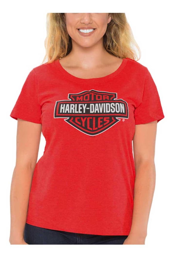 Women's Bar & Shield Logo Scoop Neck Short Sleeve Tee - Red (XL), Harley Davidson