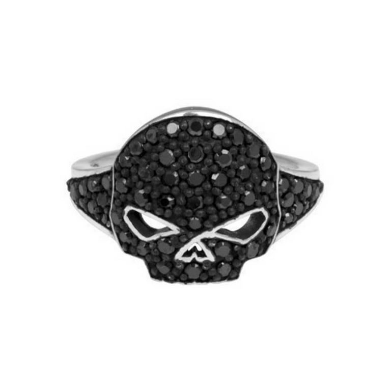 Harley-Davidson Women's Black Ice Bling Willie G Skull Ring, Silver HDR0221  (6), Harley Davidson