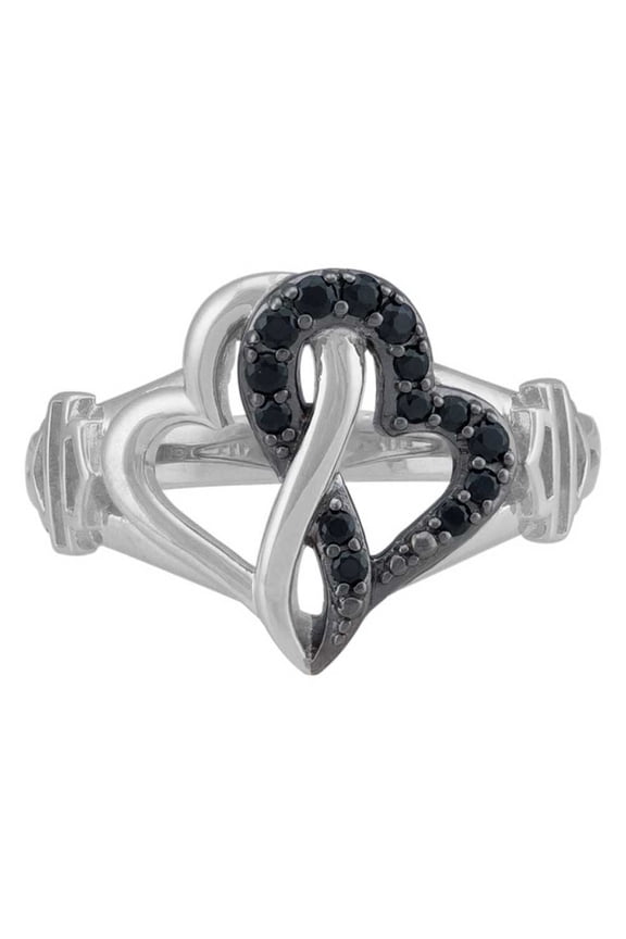 Women's Black & White Infinity Hearts Ring, Sterling Silver (8), Harley Davidson