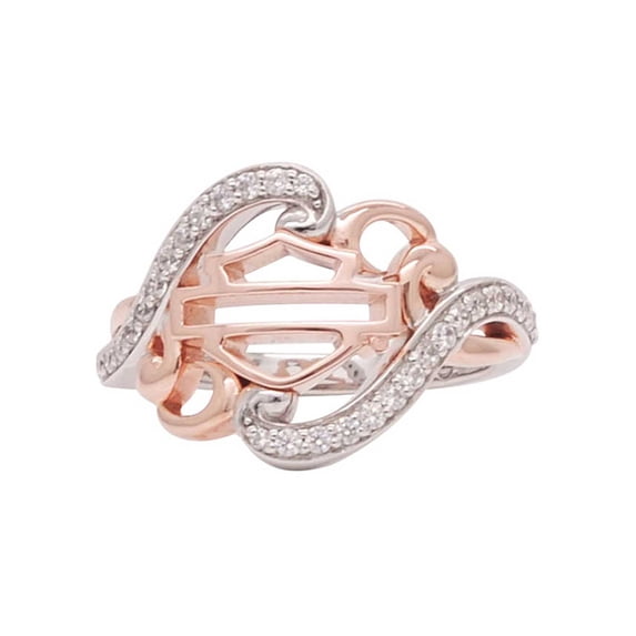 Harley-Davidson Women's Bling Filigree Bar & Shield Rose Gold Plated Ring (8), Harley Davidson
