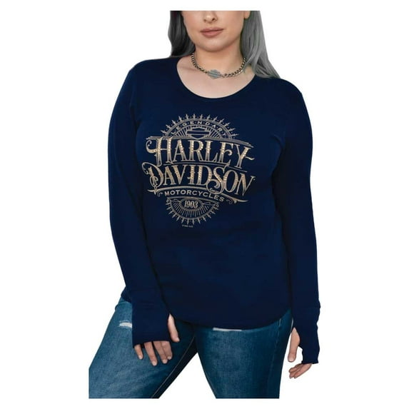 Harley-Davidson Women's Bootleg Embellished Scoop Neck Long Sleeve Shirt (XL), Harley Davidson