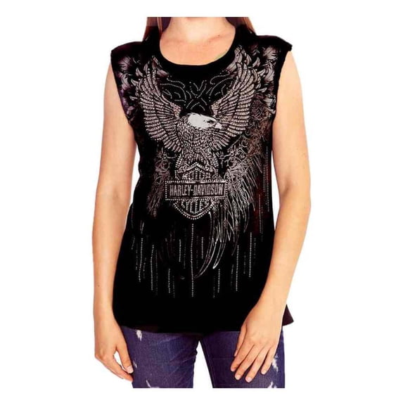 Harley-Davidson Women's Chrome Fever Embellished Sleeveless Tank Top, Black (L), Harley Davidson
