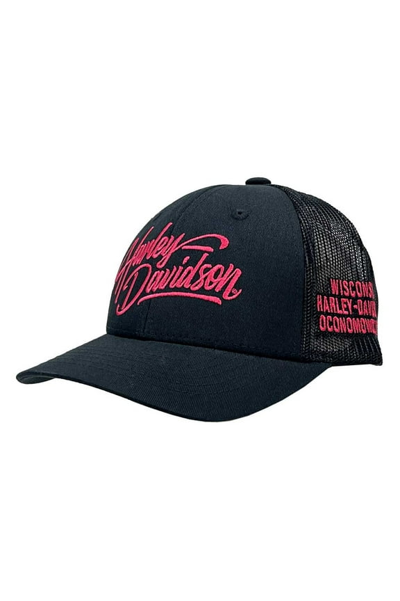 Women's Classic Ponytail Curved Bill Mesh Trucker Hat, Black, Harley Davidson