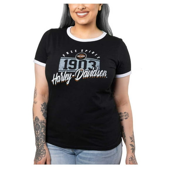 Harley-Davidson Women's Collegiate Short Sleeve Ringer Tee - Black/White (XL), Harley Davidson
