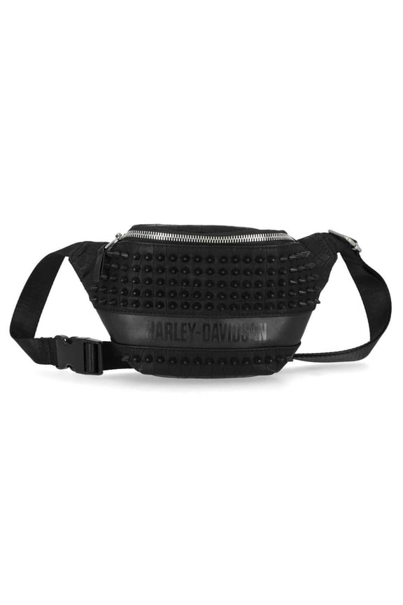 Women's Cone Studded Croco PU Belt Bag, Matte Black, Harley Davidson