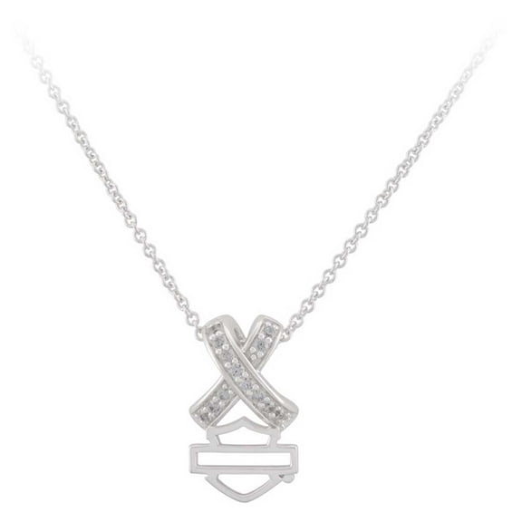 Harley-Davidson Women's Criss Cross Crystal B&S Necklace, Sterling Silver, Harley Davidson