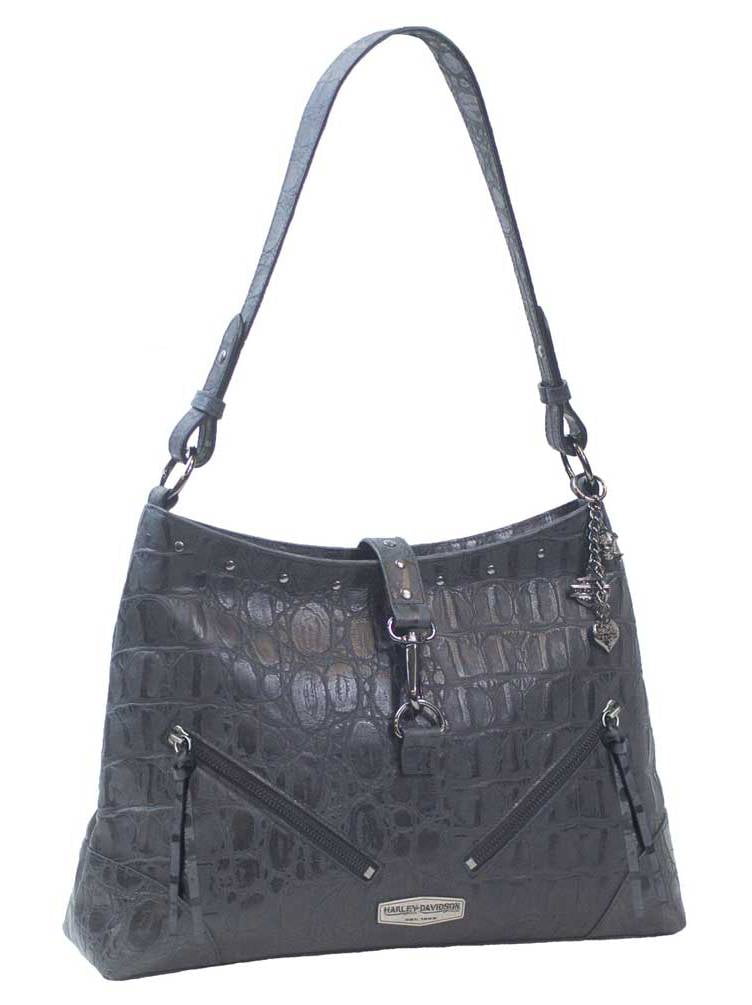 Harley-Davidson Women's Black Croco Chain Bag Purse, Leather