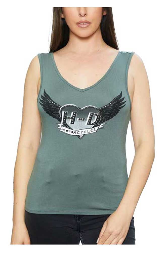 Harley-Davidson Women's Native Embellished Tank Top - Scoop Neck, Sleeveless With Rhinestone Logo (Blue)