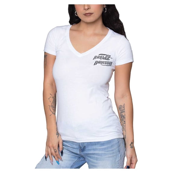 Harley-Davidson Women's Delight H-D V-Neck Short Sleeve T-Shirt, White (XL), Harley Davidson
