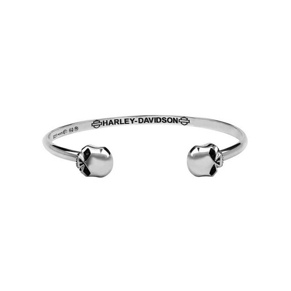 Harley-Davidson Women's Double Willie G Skull Logos Cuff Bracelet - Silver (6), Harley Davidson