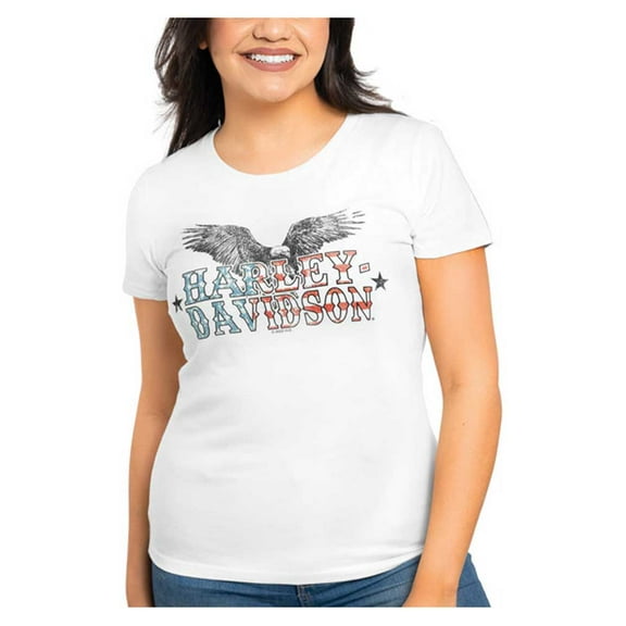 Harley-Davidson Women's Eagle Tattered Crew-Neck Short Sleeve Tee - White (XL), Harley Davidson