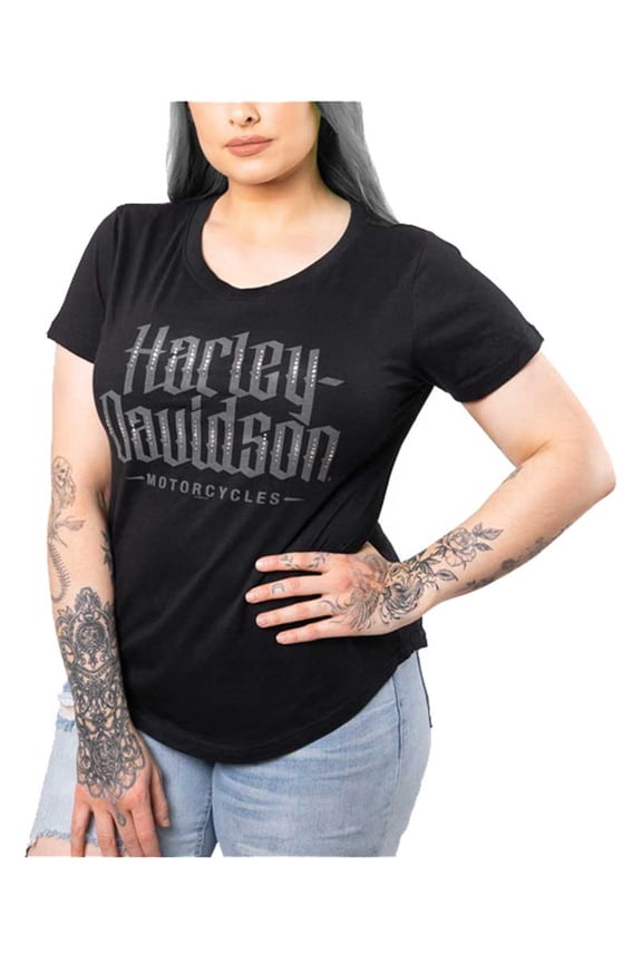 Women's Electricity Embellished Scoop Neck Short Sleeve Tee (L), Harley Davidson