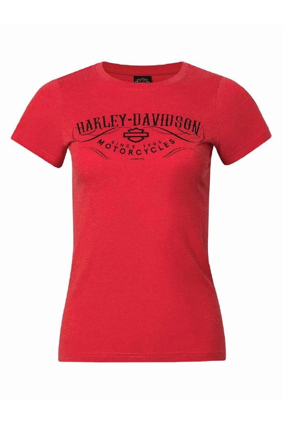 Women's Embellished Decor Crew-Neck Short Sleeve Tee, Red (3XL), Harley Davidson