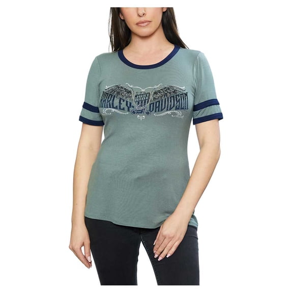 Harley-Davidson Women's Embellished Eagle Crew-Neck Short Sleeve Tee - Gray (M), Harley Davidson