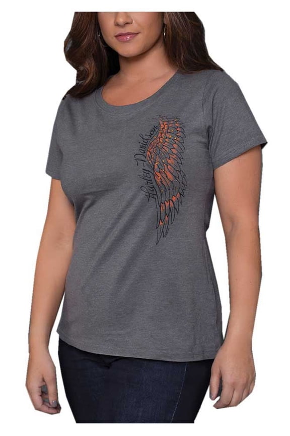 Women's Embellished Iridescent Short Sleeve T-Shirt, Gray (L), Harley Davidson