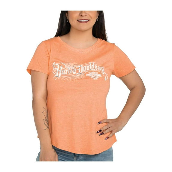 Harley-Davidson Women's Embellished Old World Short Sleeve Tee - Peach (XL), Harley Davidson