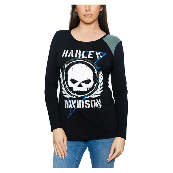 Harley-Davidson Women's Embellished Road Weary Scoop Neck Shirt - Black (XL), Harley Davidson