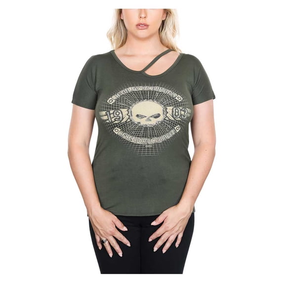 Harley-Davidson Women's Embellished Skull Cutout Round Neck Short Sleeve Tee (L), Harley Davidson