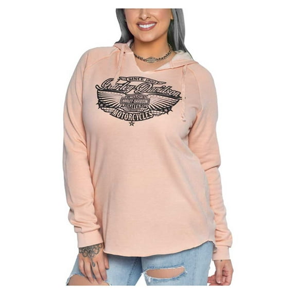 Harley-Davidson Women's Embellished Wings Pullover Hoodie - Blush Pink (2XL), Harley Davidson