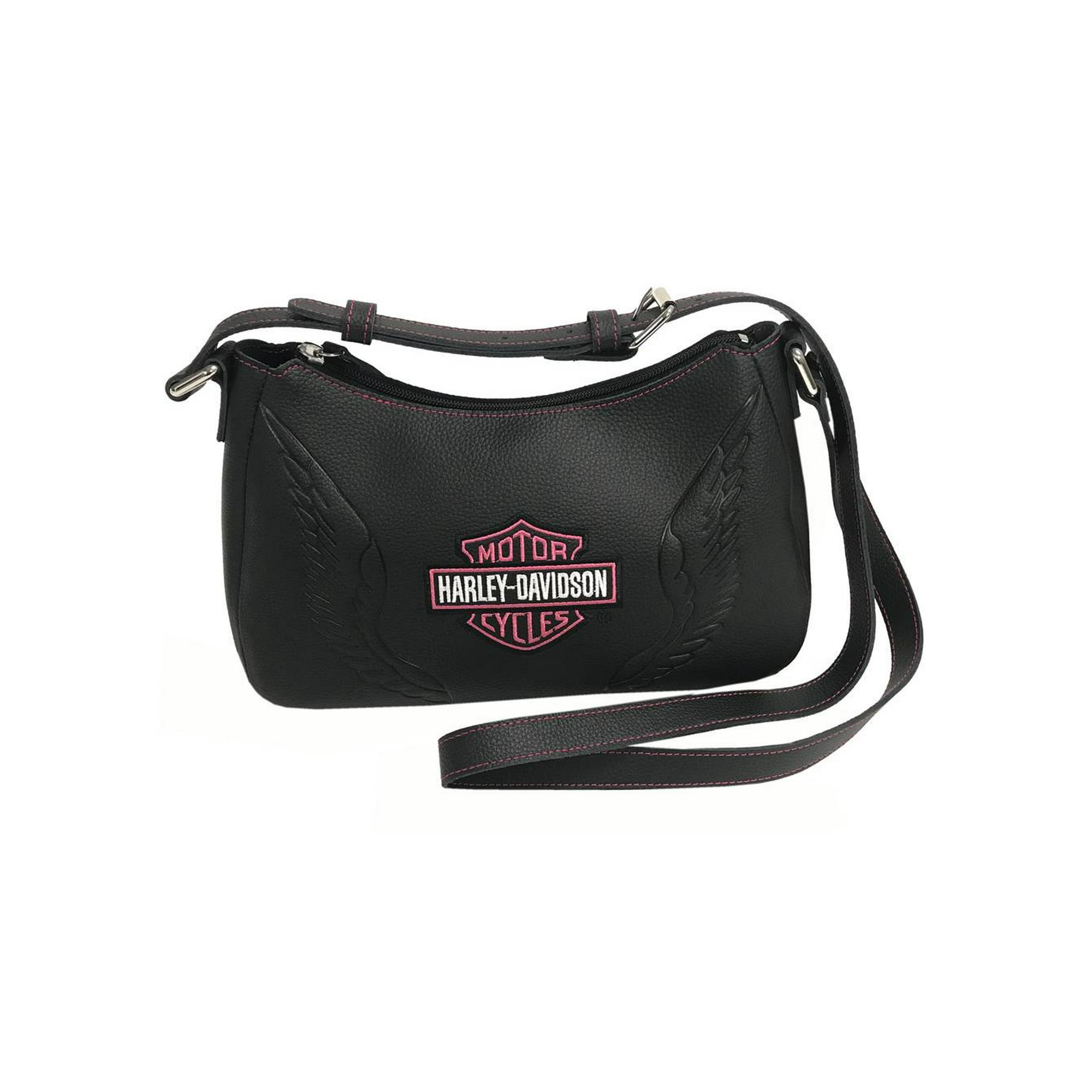 Harley-Davidson Women's Embroidered B&S Shoulder Bag, Black ZWL7142-PNKBLK, Harley  Davidson 
